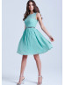 Blue Chiffon Slit Back Short Prom Dress